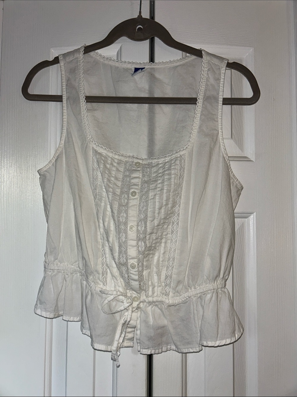 Old Navy White Lace-Trim Button-Front Peplum Camisole